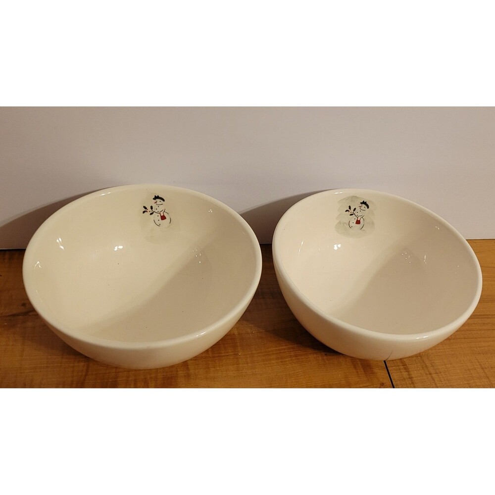 Williams-Sonoma Snowman Coupe Cereal Bowls Set of 2 5.5" Ceramic Safe -EUC